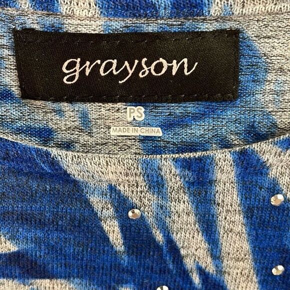 GRAYSON Womens Floral Rhinestone Embellished 3/4 Ruched Sleeve Top Size PS - Picture 6 of 8